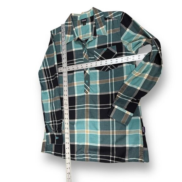 Patagonia Flannel Shirt Womens Sz M Blue Organic Cotton 1/2 Button LS Pullover - Picture 6 of 10